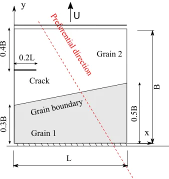 Fig. 5: Benchmark problem for testing the approxi- approxi-mation of displacement jump: geometry and boundary conditions