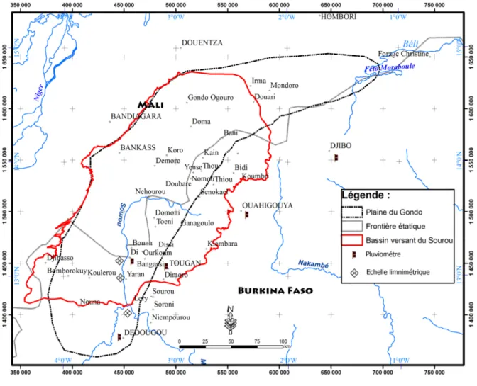 Fig. I. 21 : Situation des stations pluviométriques dans le bassin versant du Sourou  (Dédougou, Tougan, Ouahigouya, Djibo) 