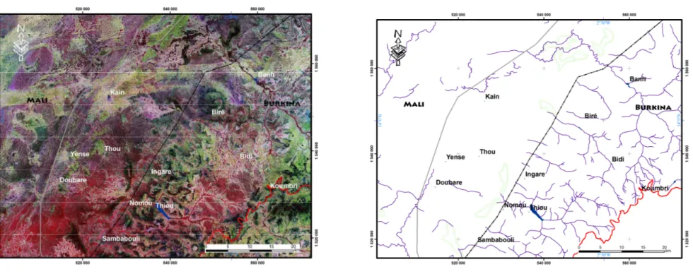Fig. I. 31 : Réseau hydrographique dans la zone de Thiou : cônes d’épandage dans le bassin sédimentaire en bordure avec le socle 