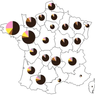 Figure 1-1. Répartition géographique de la production  d'effluents d'élevage récupérables en France en 2000-2001 