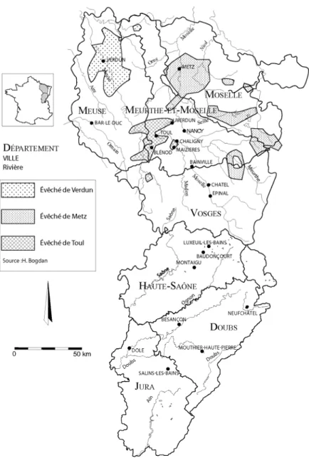 Figure 1 : Carte des régions Lorraine et Franche-Comté 