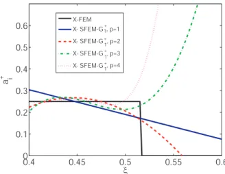 Figure 10. Example 1: response surfaces of an enriched degree of freedom obtain with X-SFEM-G + 1