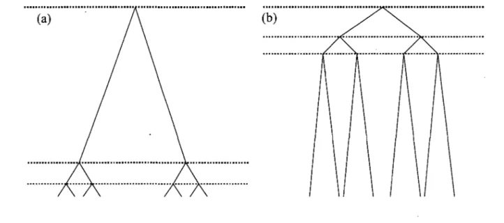 Figure  4:  Effets  de  la  sélection  balancée  (a)  et  de  la  sélection  directionnelle  (b)  sur  la  généalogie des allèles d'un locus