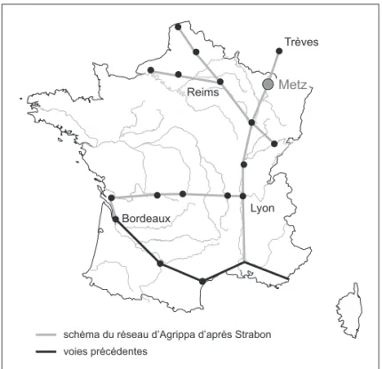 Fig. 1 – Voies antiques et situation de Metz   (DAO : Y. Daune, Metz Métropole).
