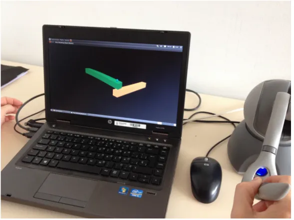Figure 5: The two-beam problem actuated by a Geomagic Touch haptic device.