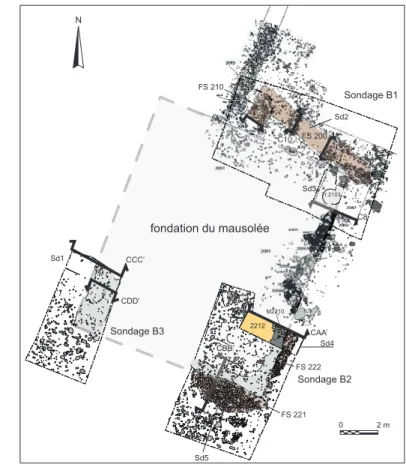 Fig. 10 –  Relevé des structures du mausolée effectué en 2017   (DAO : J.-P. 