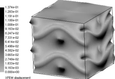 Fig. 14. Shear xy deformation modes obtained by the X-FEM for the woven mi- mi-crostructure.