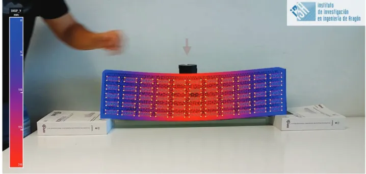 Figure 11: Frame of the resulting video (second 55) in which we appreciate the assimilated position of the load (see the arrow)