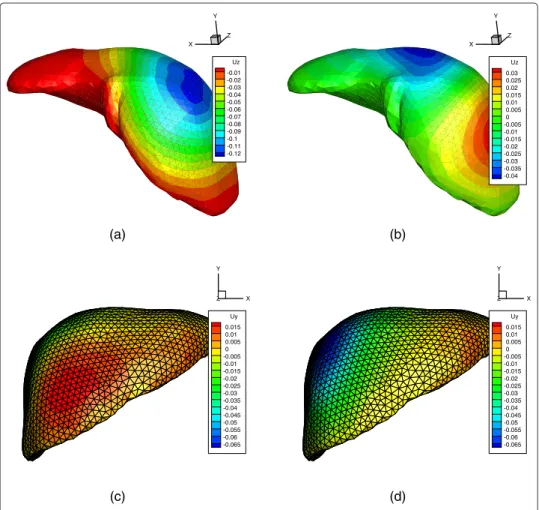 Figure 5 Two first modes X 1,2 (x) in the simulation of liver palpation. Top: explicit version in [84]