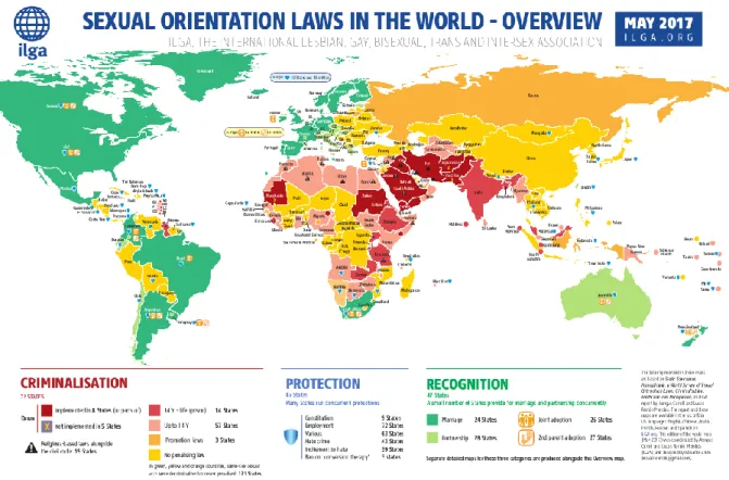 Figure 1 :  État  des  législations  relatives  à  l’orientation  sexuelle  dans  le  monde  (source :  ILGA)