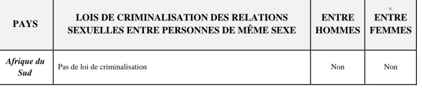 Figure 2 : Tableau sur la pénalisation de l’ omosexualité en Afrique (source : Amnesty  International)