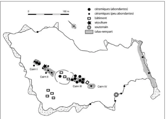 Figure 3 : Répartition des  vestiges de l’Âge du Fer sur  l’île Guennoc  (interpréta-tion M.-Y
