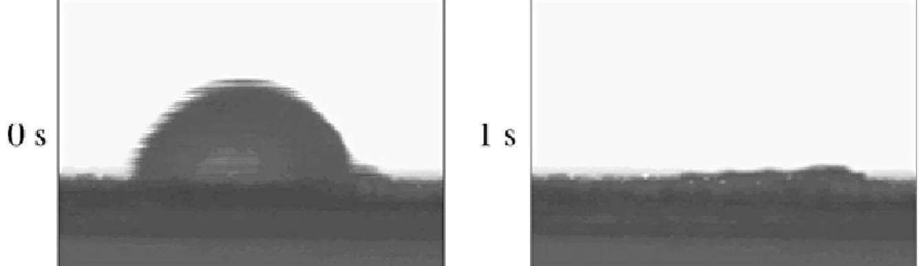 Fig. 21 shows that the water drop still remains on the surface of the powder bed prepared for  the sample stored in a desiccator even after 36 days storage