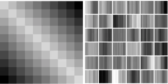 Figure 5: Left: a covariance matrix Σ learned as the sample covariance matric of a set of vertical edges at different spatial positions, and with also different choices of grey levels on both sides of the edge
