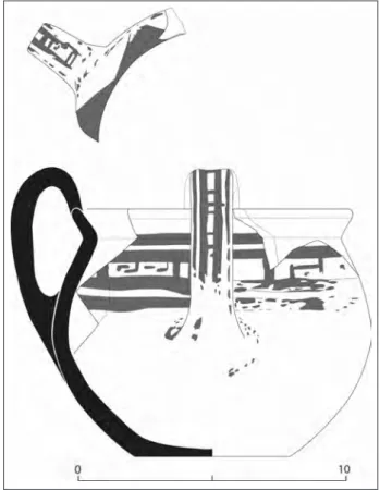 Fig. 7. - Deux parois indigènes à décoration monochrome, avec motifs ornithomorphes, US3, secteur 4, Incoronata (C