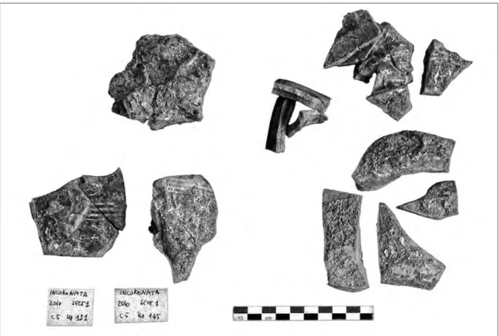 Fig. 10. - Rejets de cuissons indigènes, à décoration monochrome, US131 et US145, secteur 1, Incoronata (M