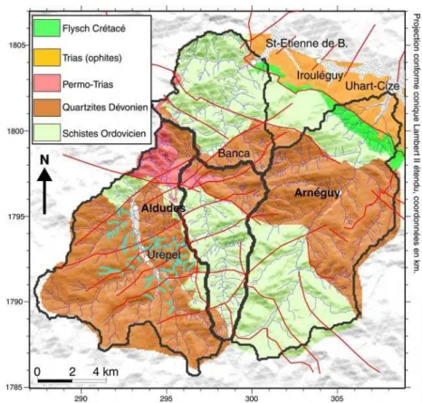 Figure 2 : Carte géologique simplifiée des deux bassins versants 