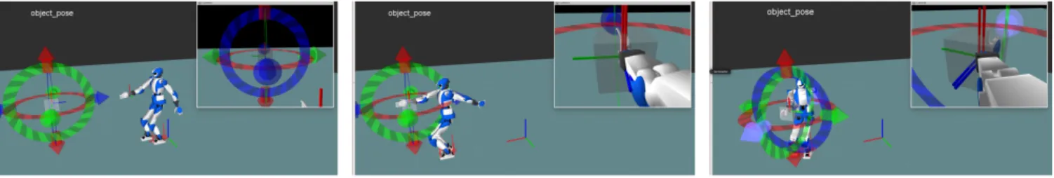 Figure 1: Example screenshots of a simulation of positioning the hand and gazing the target