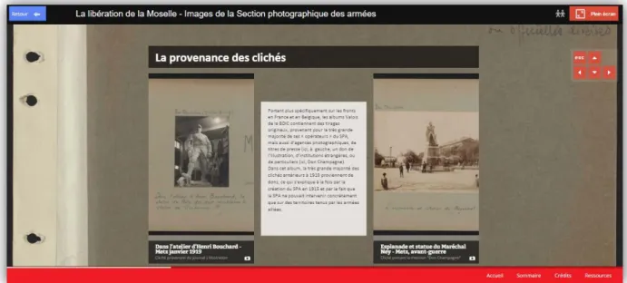 Figure 21. Exposition virtuelle « La libération de la Moselle – Images de la Section  photographique des armées » accessible à partir de l’Argonnaute