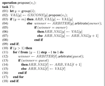 Figure 5: The propose() operation (code for p i )