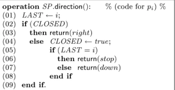 Figure 9: Wait-free implementation of a splitter object in ASM n,n−1 [∅] [30, 37]