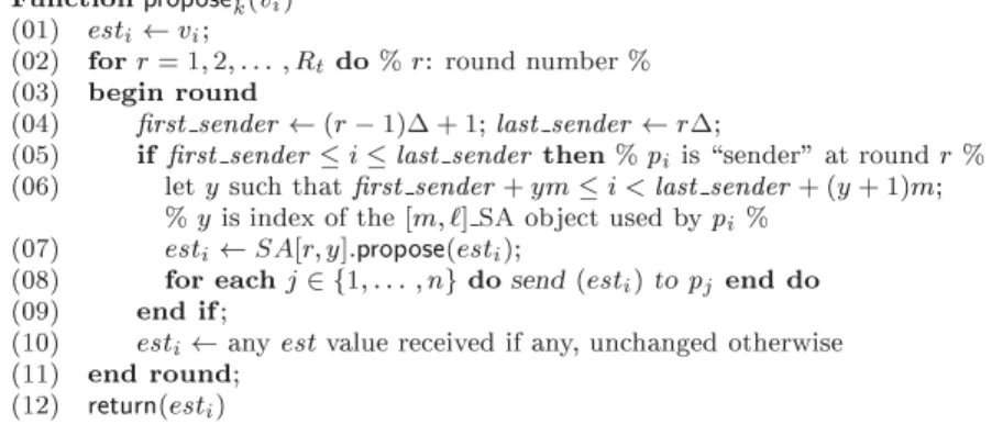 Figure 1:  nk ] SA object from  m` ] SA objects in a synchronous system (code for p i )