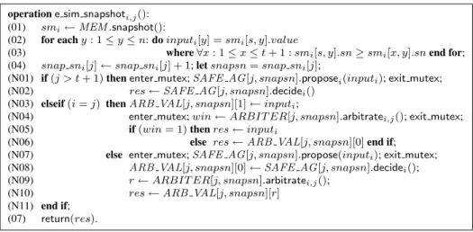 Figure 5: The operation e sim snapshot i,j () executed by q i to simulate mem.snapshot() issued by p j