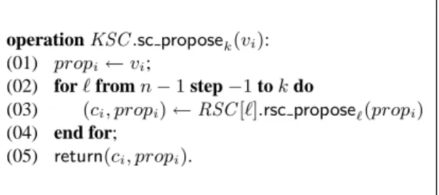 Figure 4: From restricted simultaneous consensus to scalar k-simultaneous consensus