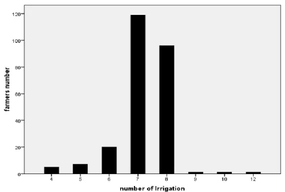 Figure 8. Number of irrigations applied by farmers to wheat crop in the Gezira scheme,  season (2014/15)