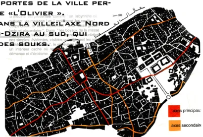 Figure 11 : Les axes structurant l'espace urbain de la médina  Source : Document ENAU Tunisie, 2006 