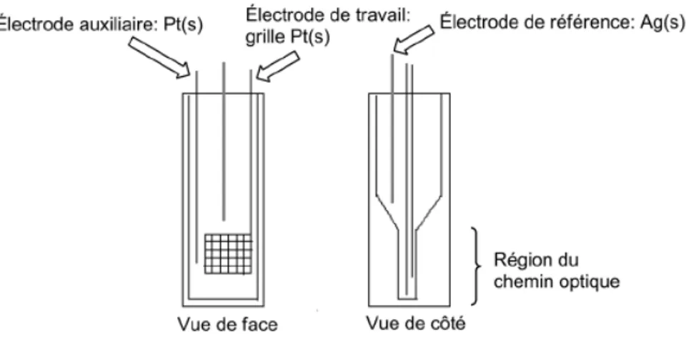 Figure 15. Schéma du montage utilisé lors des analyses de spectroélectrochromisme en  solution
