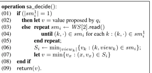 Figure 6: Operation sa_decide() in the iterated model(code for q i )