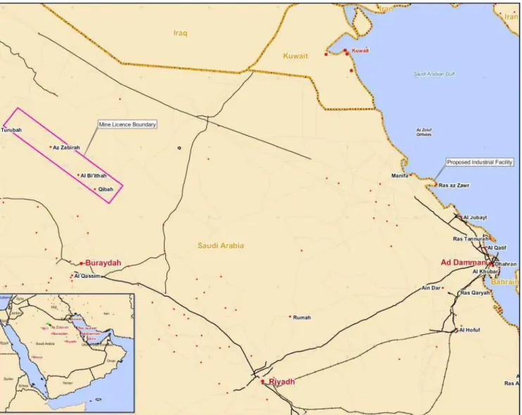Figure 1.  Az Zabirah Bauxite Deposit and Industrial City location plan 
