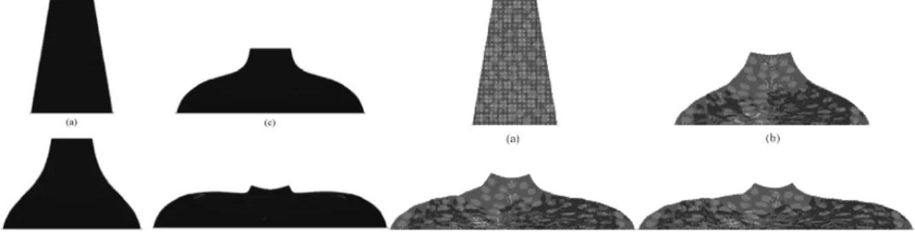 Figure 9. (a) Numerical simulation of the slump flow test by a homogeneous approach (b) Numerical  simulation of the slump flow test by a heterogeneous approach