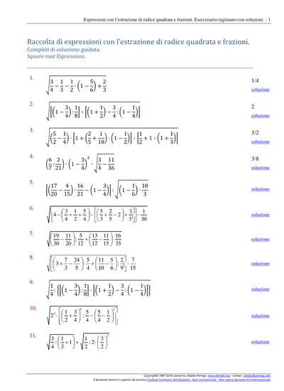 Raccolta Di Espressioni Con Lestrazione Di Radice Quadrata E Frazioni
