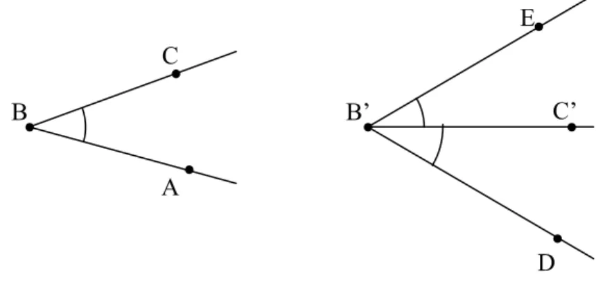 Figura 14. Assioma XVI, dato   è possibile costruire gli angoli   e   congruenti ad   ed aventi un lato su una semiretta prefissata