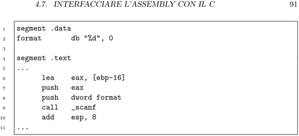 Figura 4.14: Chiamata di scanf dall’assembly