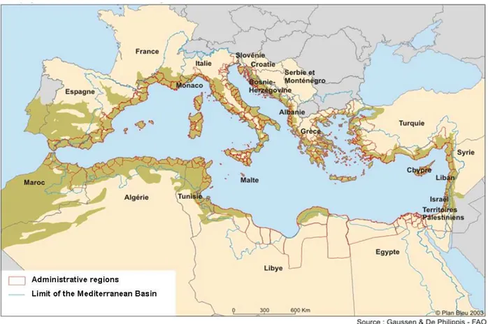 Figure I. The Mediterranean rim countries and the Mediterranean catchment Basin (Plan Bleu.org)