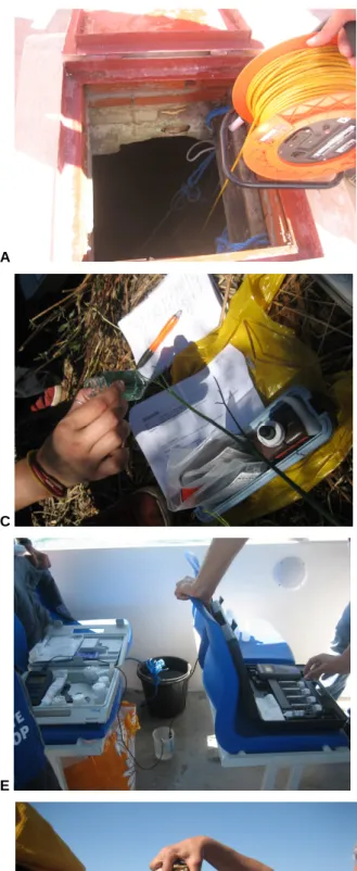 Figure 3. 4. Steps of the in situ measurement and sampling.during the June 2010 (A, B, C, E, F, G) and November 2010 (D  and H) fieldworks