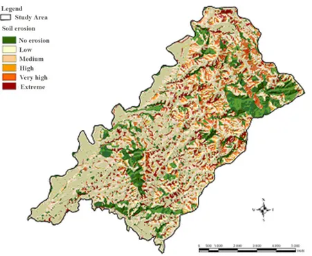 Figure 7 Map of the processes of erosion in the study area [CRES elaboration] 