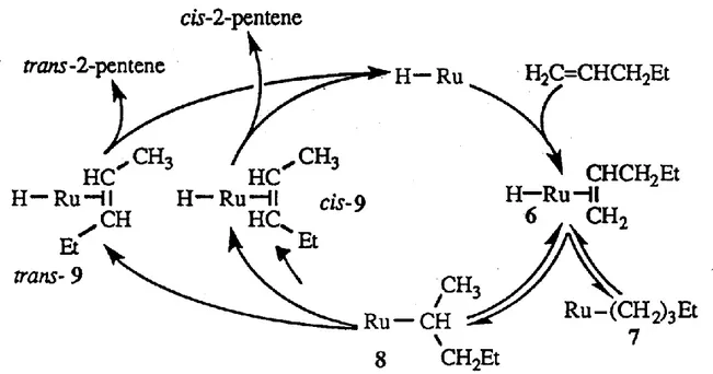 Figura 17. Ciclo catalitico per l’isomerizzazione dell’ 1-pentene da cis- a trans-2-pentene da parte 