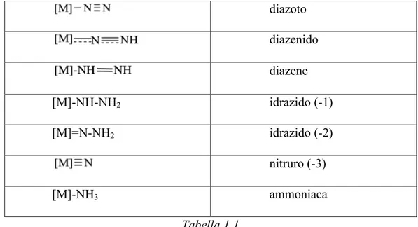 Tabella 1.1, che sono costituiti da leganti diazo, molti dei quali non sarebbero altrimenti stabili 3 