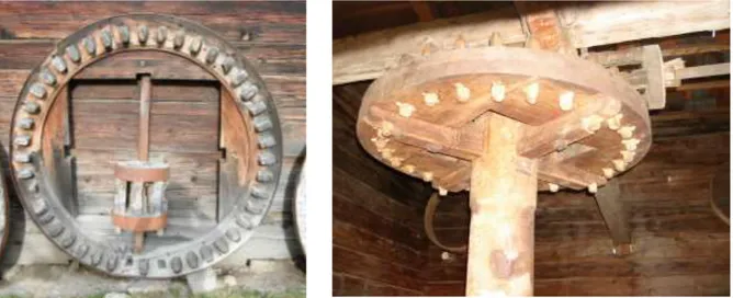 Fig. 21 in entrambe le foto si vedono il lubecchio e la lanterna, mulini di Brunico (foto Bazzani) 