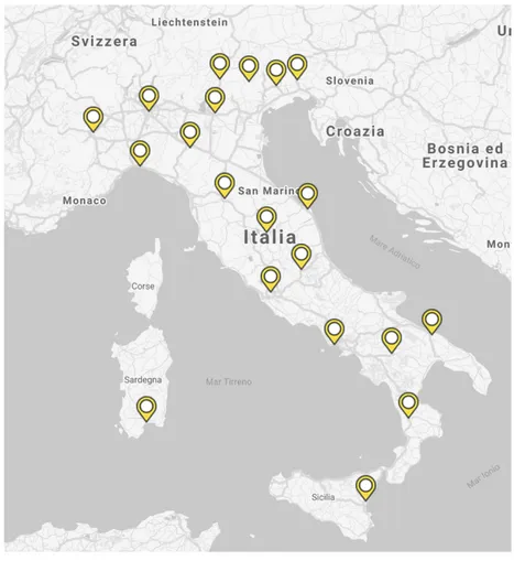 FIGURA 3.5: Mappa dei Digital Innovation Hub in Italia 