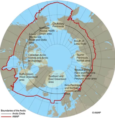 Figure	
  1	
  AMAP	
  Definition	
  of	
  the	
  Arctic:	
  comparison	
  with	
  the	
  Arctic	
  