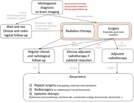 Figura 3 Algoritmo diagnostico per il trattamento di meningioma e delle recidive a lungo termine