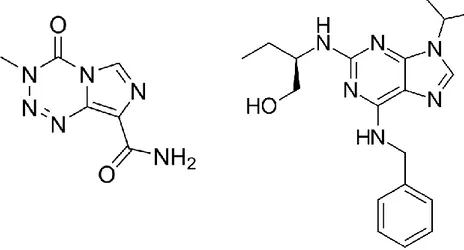 Figura 6. Strutture di temozolomide (sinistra), roscovitina (destra) [Fonte: Wikipedia]