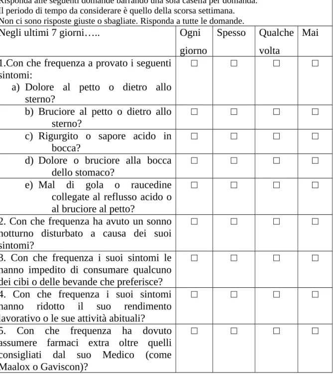 Tabella 2. Il questionario GIS (versione italiana validata)