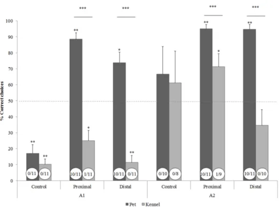 Fig 4.2 Differences in the pointing gesture comprehension performance of pet and kennel dogs under Assumption 1 (A1) 