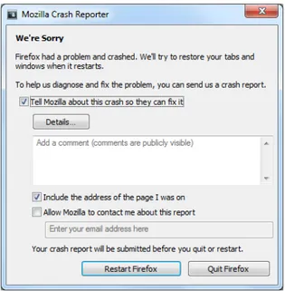Figure 2.2. Dialog window presented to users when they experience a crash.